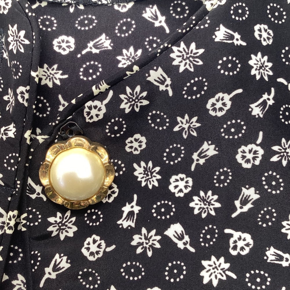 Vintage Andrea Gayle Floral Dress Suit Set Size 10 Black White Pearl Button - Picture 10 of 12